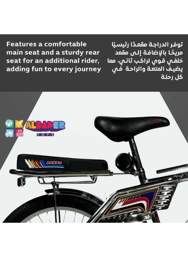 AL BADER Rambo Kids Bicycle 20 Inch with Dual Seats, Freestyle Indonesian Design Bike for Boys and Girls, Strong Steel Frame, Air-Filled Tires, Front and Rear Brake System, Adjustable Seat, Non-Slip Pedals, Comfortable and Safe Outdoor Riding Bike  Ages 8+ - Image 3